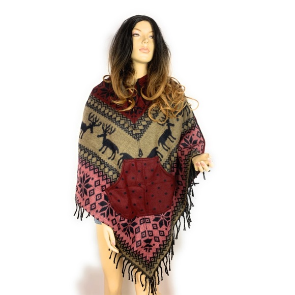Hooded Wool Poncho - Picture 1 of 8